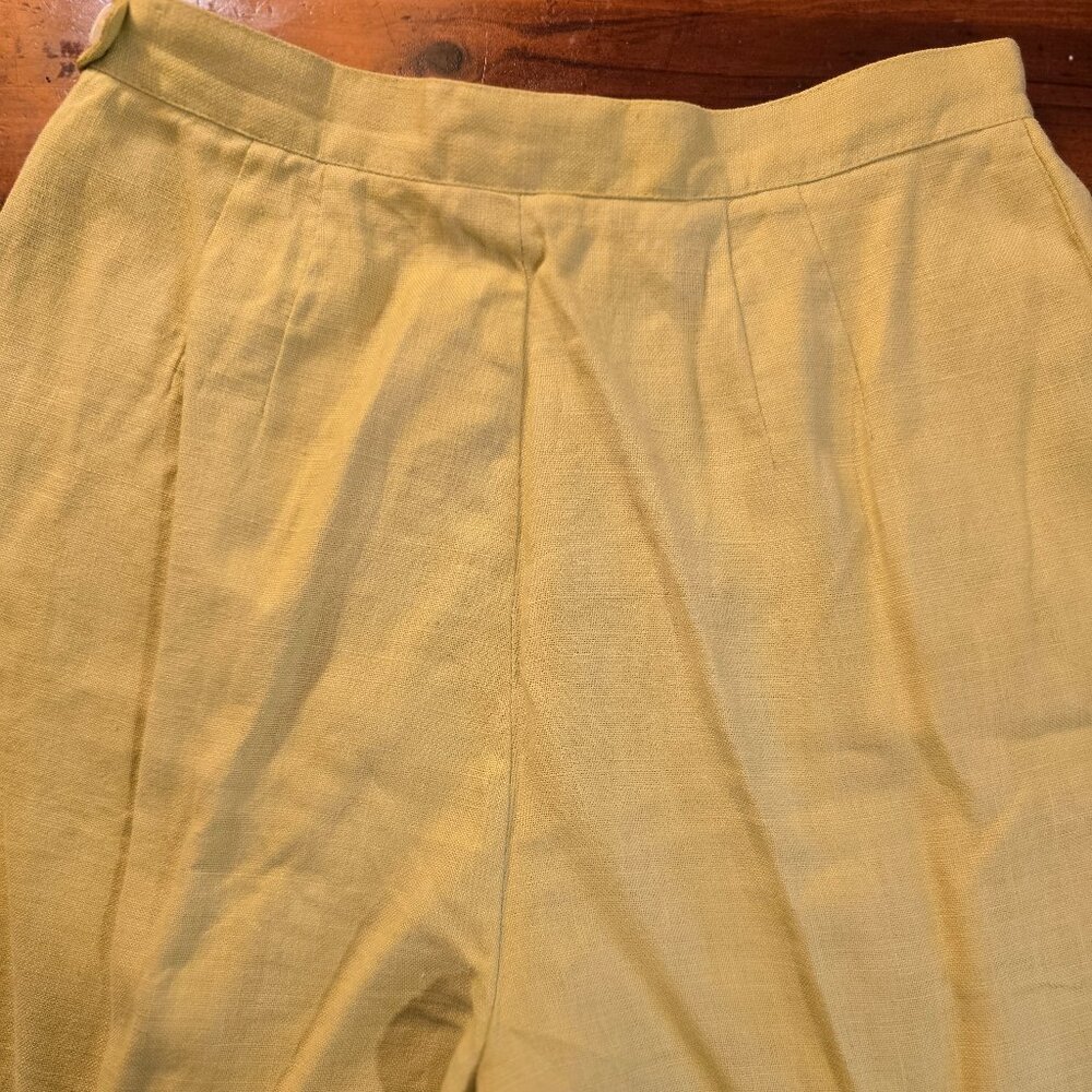 Women's Pants Chartreuse Liz Clairborne size 12 Linen Side Zip Pockets 1990s - Picture 8 of 15
